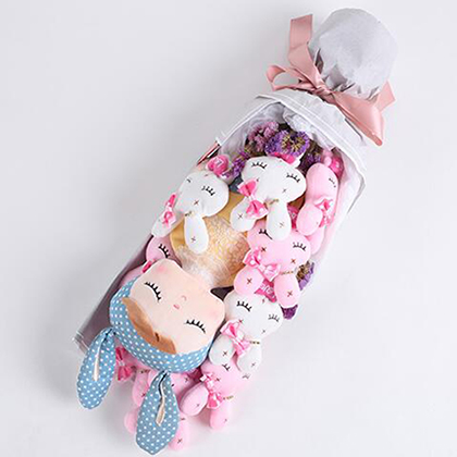 品牌metoo梦幻黄布偶娃娃+白色爱心兔+粉色爱心兔